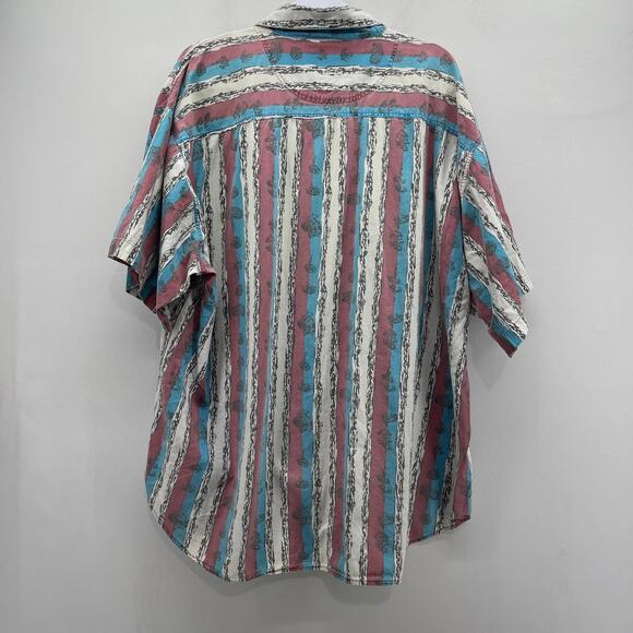 Vintage Today’s News Button Up Red‎ White Blue Stripe Short Sleeve - Picture 5 of 8